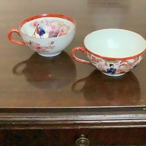 Pair of Antique Asian Teacups, 4” x 2”. Beautiful Artwork!